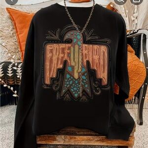 Women’s Black Southwestern rodeo style Sweatshirt top with Free Bird Design
